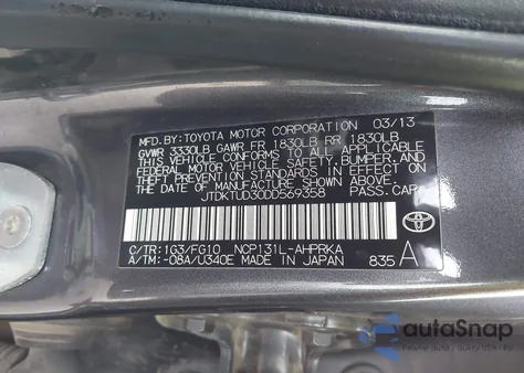 2013 Toyota Yaris Le z USA, uszkodzony, nr VIN JTDKTUD30DD569358